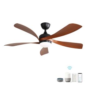 52 Inch Modern Ceiling Fan With 3 Color Dimmable Light 5 ABS Blades Smart Remote Control Reversible DC Motor For Bedroom