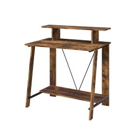 Weathered Oak and Black Writing Desk with Upper Shelf