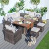 Direct Wicker 7 PCS Patio Conversational Sofa Set With Gas Firepit and Ice Container Dining Table