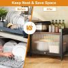 Bakers Rack Carbon Steel Kitchen Storage Cabinets Microwave Stand Kitchen Shelves with Microwave Compatibility Translucent Door Net Panel