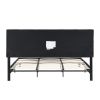 King Size Upholstered Platform Bed Frame with Linen Fabric Headboard, No Box Spring Needed, Wood Slat Support, Easy Assembly, BLACK