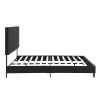 King Size Upholstered Platform Bed Frame with Linen Fabric Headboard, No Box Spring Needed, Wood Slat Support, Easy Assembly, BLACK