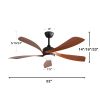 52 Inch Modern Ceiling Fan With 3 Color Dimmable Light 5 ABS Blades Smart Remote Control Reversible DC Motor For Bedroom