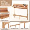 3 Pieces Patio Acacia Wood Bar Table Set with Footrest Curved Wood Seat