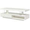 U-Can LED Coffee Table with Storage, Modern Center Table with 2 Drawers and Display Shelves, Accent Furniture with LED Lights for Living Room,White