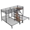 Metal Twin over Twin & Twin Bunk Bed, Triple Bunk Bed with Storage Shelves Staircase, Black