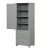 Tall Bathroom Storage Cabinet, Freestanding Storage Cabinet with Two Drawers and Adjustable Shelf, MDF Board with Painted Finish, Grey