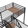 Metal Twin over Twin & Twin Bunk Bed, Triple Bunk Bed with Storage Shelves Staircase, Black