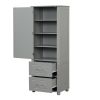 Tall Bathroom Storage Cabinet, Freestanding Storage Cabinet with Two Drawers and Adjustable Shelf, MDF Board with Painted Finish, Grey