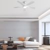 52 Inch Modern Ceiling Fan With 3 Color Dimmable Light 5 ABS Blades Smart Remote Control Reversible DC Motor White For Indoor