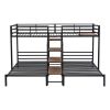 Metal Twin over Twin & Twin Bunk Bed, Triple Bunk Bed with Storage Shelves Staircase, Black