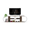 Furnish Home Store Mid Century Modern Tv Stand 4 Shelves Open Storage Entertainment Centre 68 inch Tv Unit, Walnut/Chrome