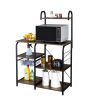 Vintage Kitchen Baker's Rack Utility Storage Shelf 35.5" Microwave Stand 4-Tier 3-Tier Shelf for Spice Rack Organizer Workstation with 10 Hooks