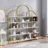 74.8 Inch 5 Tiers Office Bookcase Bookshelf, Display Shelf with Round Top, X Bar Gold Frame