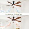 52 Inch Modern Ceiling Fan With 3 Color Dimmable Light 5 ABS Blades Smart Remote Control Reversible DC Motor For Bedroom