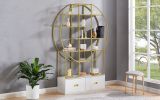 70.8 Inch Round Office Bookcase Bookshelf, Display Shelf, Two Drawers, Gold Frame