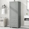 Tall Bathroom Storage Cabinet, Freestanding Storage Cabinet with Two Drawers and Adjustable Shelf, MDF Board with Painted Finish, Grey