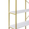 74.8 Inch 5 Tiers Office Bookcase Bookshelf, Display Shelf with Round Top, X Bar Gold Frame