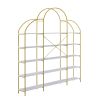 74.8 Inch 5 Tiers Office Bookcase Bookshelf, Display Shelf with Round Top, X Bar Gold Frame