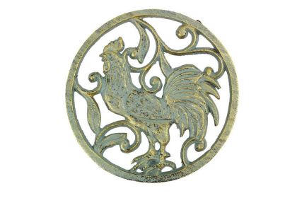 Antique Seaworn Bronze Cast Iron Rooster Trivet 8