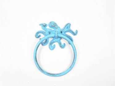 Rustic Light Blue Cast Iron Octopus Towel Holder 6