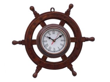 Deluxe Class Wood and Antique Copper Ship Steering Wheel Clock 12