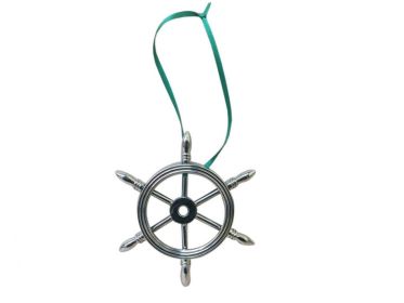 Chrome Ship Wheel Christmas Ornament 6