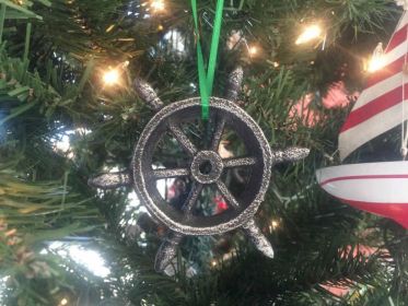 Antique Silver Cast Iron Ship Wheel Decorative Christmas Ornament 4