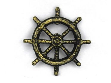 Antique Gold Cast Iron Ship Wheel Bottle Opener 3.75