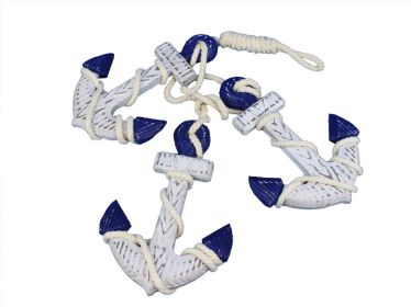 Wooden Rustic Decorative Blue Triple Anchor Set 7