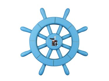 Light Blue Decorative Ship Wheel with Pelican 12