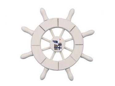 White Decorative Ship Wheel With Seagull 6&quot;