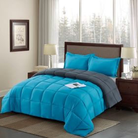 Traditional Microfiber Reversible 3 Piece Comforter Set in Blue/Grey (size: Full/Queen)