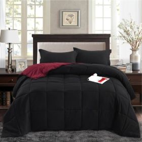 Traditional Microfiber Reversible 3 Piece Comforter Set in Black/Maroon (size: Full/Queen)