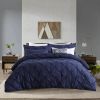 All Season Pleated Hypoallergenic Microfiber Reversible 3 Piece Comforter Set in Navy