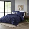 All Season Pleated Hypoallergenic Microfiber Reversible 3 Piece Comforter Set in Navy