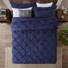 All Season Pleated Hypoallergenic Microfiber Reversible 3 Piece Comforter Set in Navy