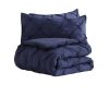 All Season Pleated Hypoallergenic Microfiber Reversible 3 Piece Comforter Set in Navy