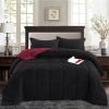 Traditional Microfiber Reversible 3 Piece Comforter Set in Black/Maroon