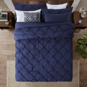 All Season Pleated Hypoallergenic Microfiber Reversible 2 Piece Comforter Set in Navy (size: Twin)