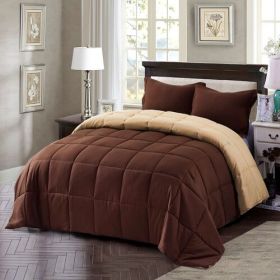 Traditional Microfiber Reversible 3 Piece Comforter Set in Brown (size: Full/Queen)