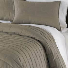 Modern Brick Stitch Microfiber Reversible 3 Piece Comforter Set in Taupe (size: Full/Queen)