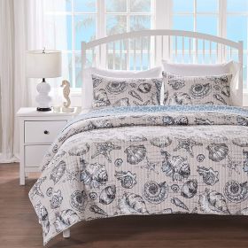 3 Piece Microfiber Beach Shells Coastal Reversible Quilt Set (size: Full/Queen)