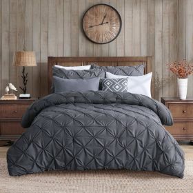 All Season Pleated Hypoallergenic Microfiber Reversible 3 Piece Comforter Set in Gray (size: Full/Queen)