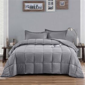 Traditional Microfiber Reversible 3 Piece Comforter Set in Grey (size: Full/Queen)