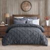 All Season Pleated Hypoallergenic Microfiber Reversible 3 Piece Comforter Set in Gray