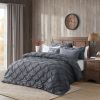 All Season Pleated Hypoallergenic Microfiber Reversible 3 Piece Comforter Set in Gray