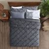 All Season Pleated Hypoallergenic Microfiber Reversible 3 Piece Comforter Set in Gray