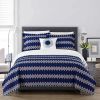 4 Piece Cotton Blue White Boho Geometric Reversible Quilt Set