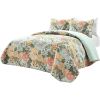 3 Piece FarmHouse Teal Floral Cotton Reversible Quilt Set